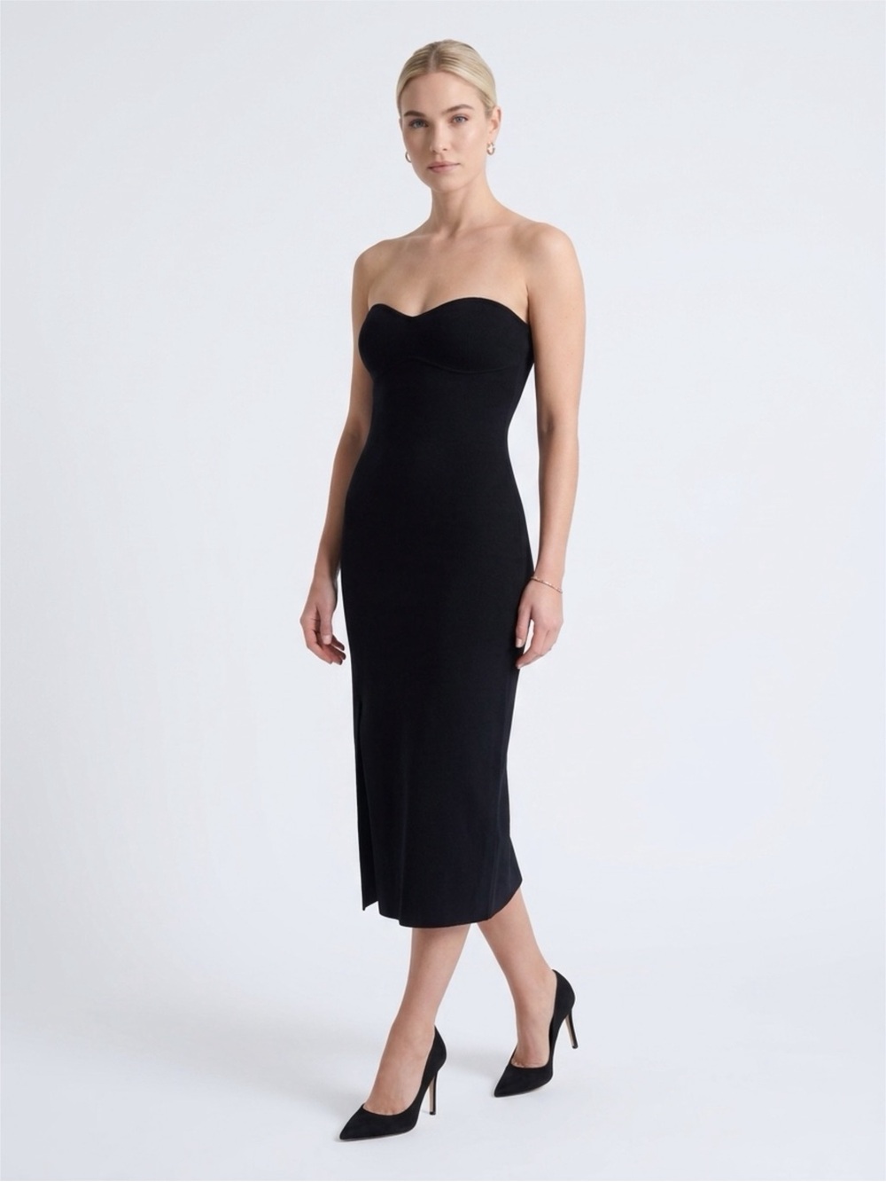 Moon River Strapless Black Midi Dress